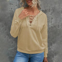 Fashion V-neck Lace-up Drawstring Hooded Sweatshirt for Women