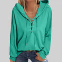Fashion V-neck Lace-up Drawstring Hooded Sweatshirt for Women