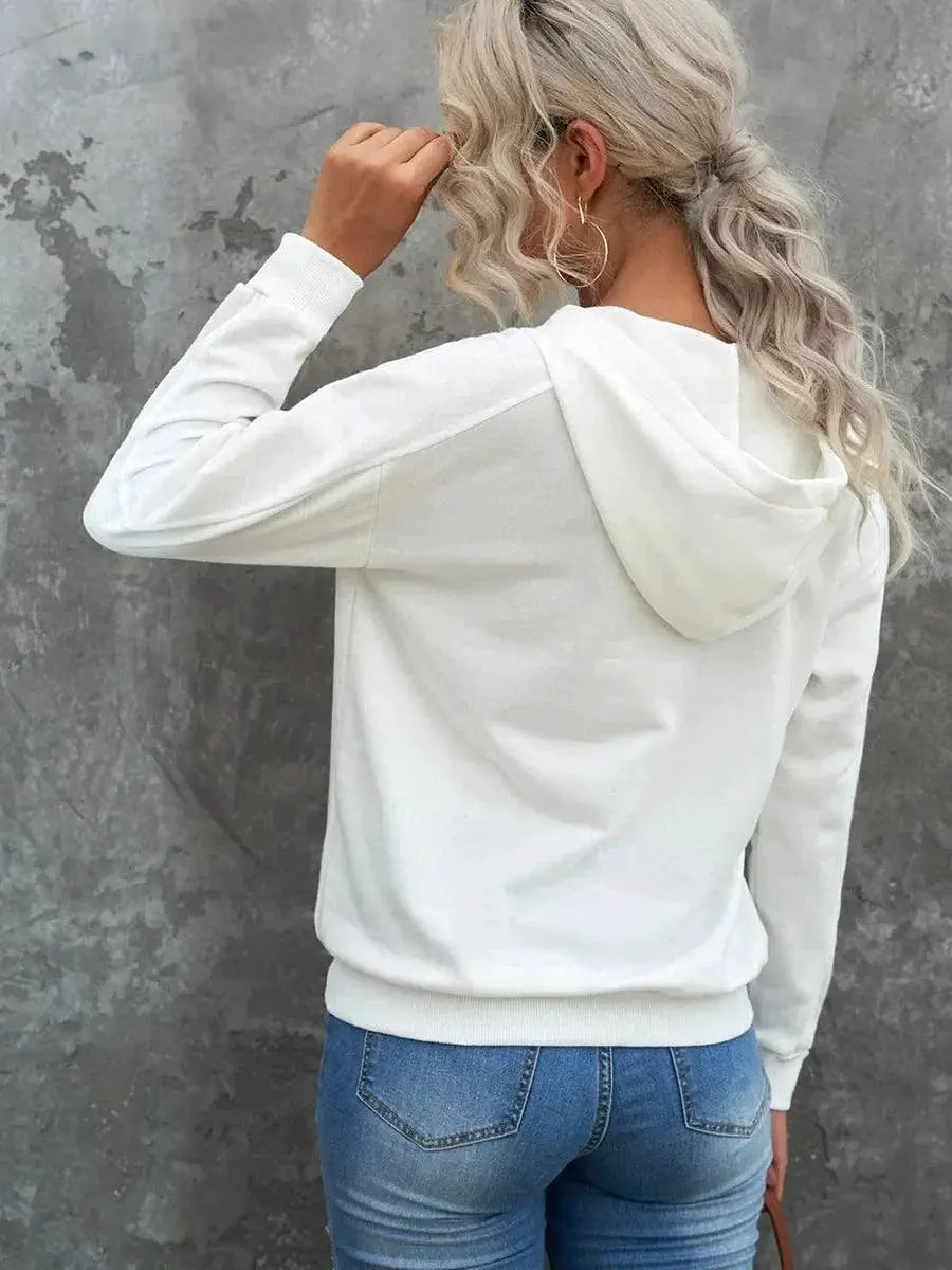 Fashion V Neck Lace Up Drawstring Hooded Sweatshirt Women