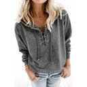 Fashion V-neck Lace-up Drawstring Hooded Sweatshirt for Women