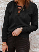 Fashion V-neck Lace-up Drawstring Hooded Sweatshirt for Women