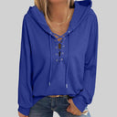 Fashion V-neck Lace-up Drawstring Hooded Sweatshirt for Women