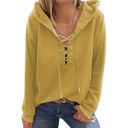 Fashion V-neck Lace-up Drawstring Hooded Sweatshirt for Women