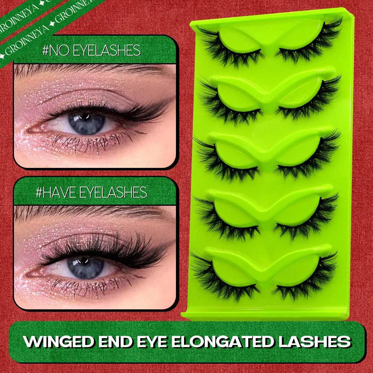 Faux Mink Anime Glam Cat Eye Lashes Set Natural 5 Pairs