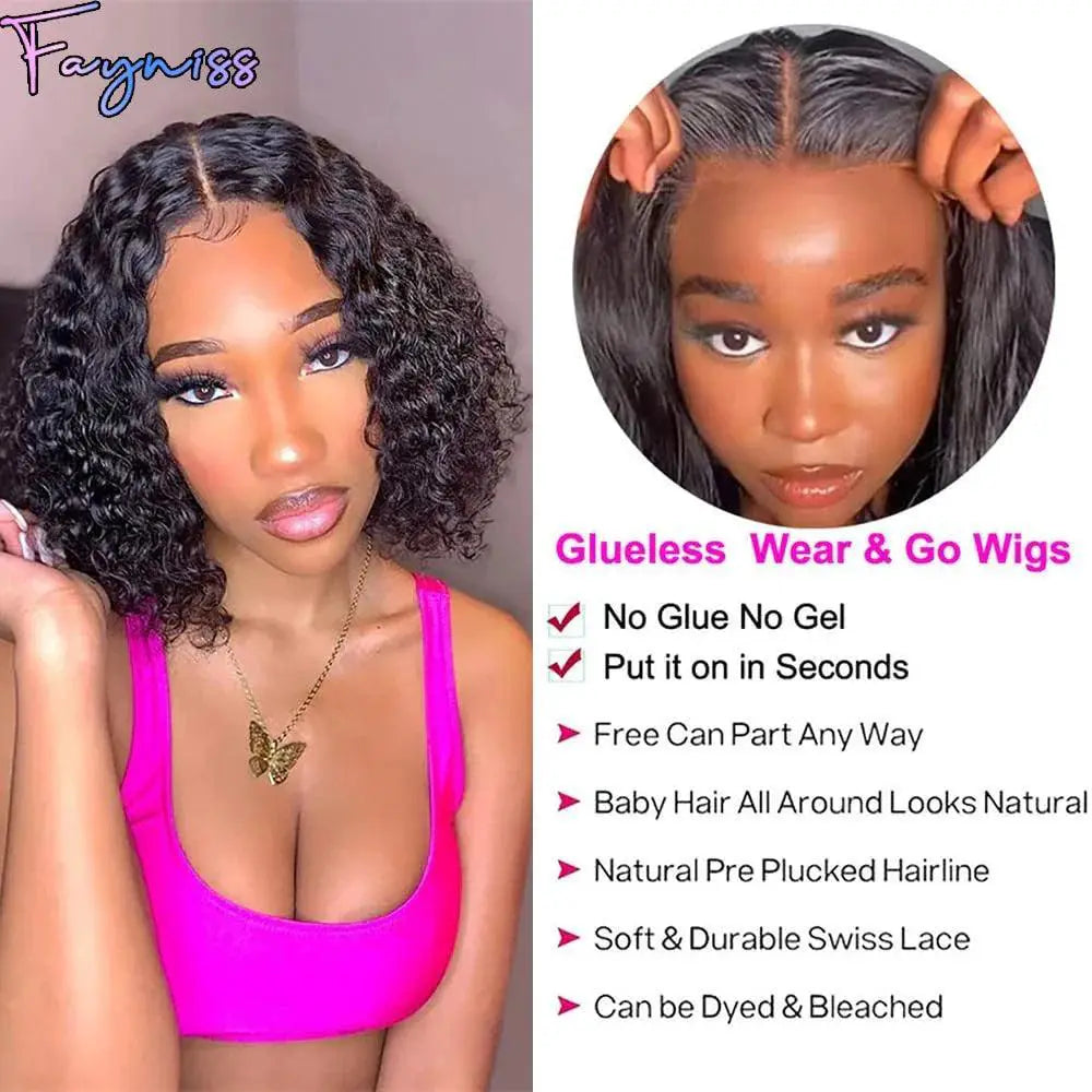 Fayniss Water Wave Bob Wig Natural Human Hair Lace Wig