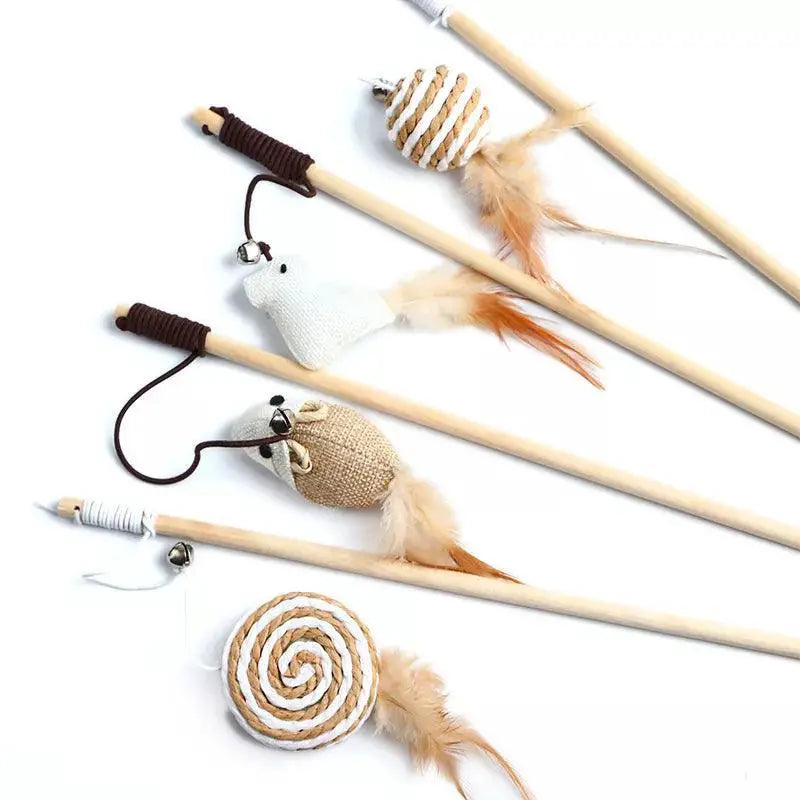 Feather Cat Wand Toy Colorful Interactive Stick Fun