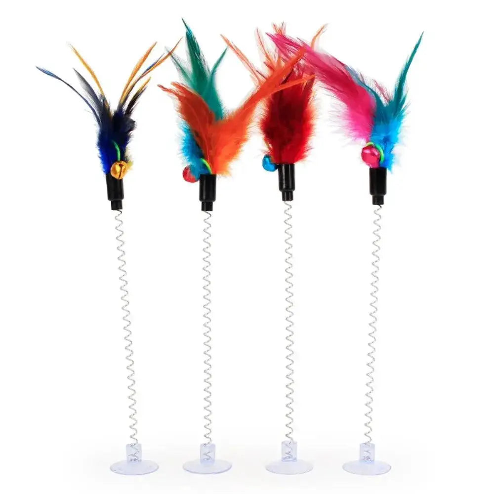 Feather Stick Spring Toy Interactive Bell Mouse Cat Fun