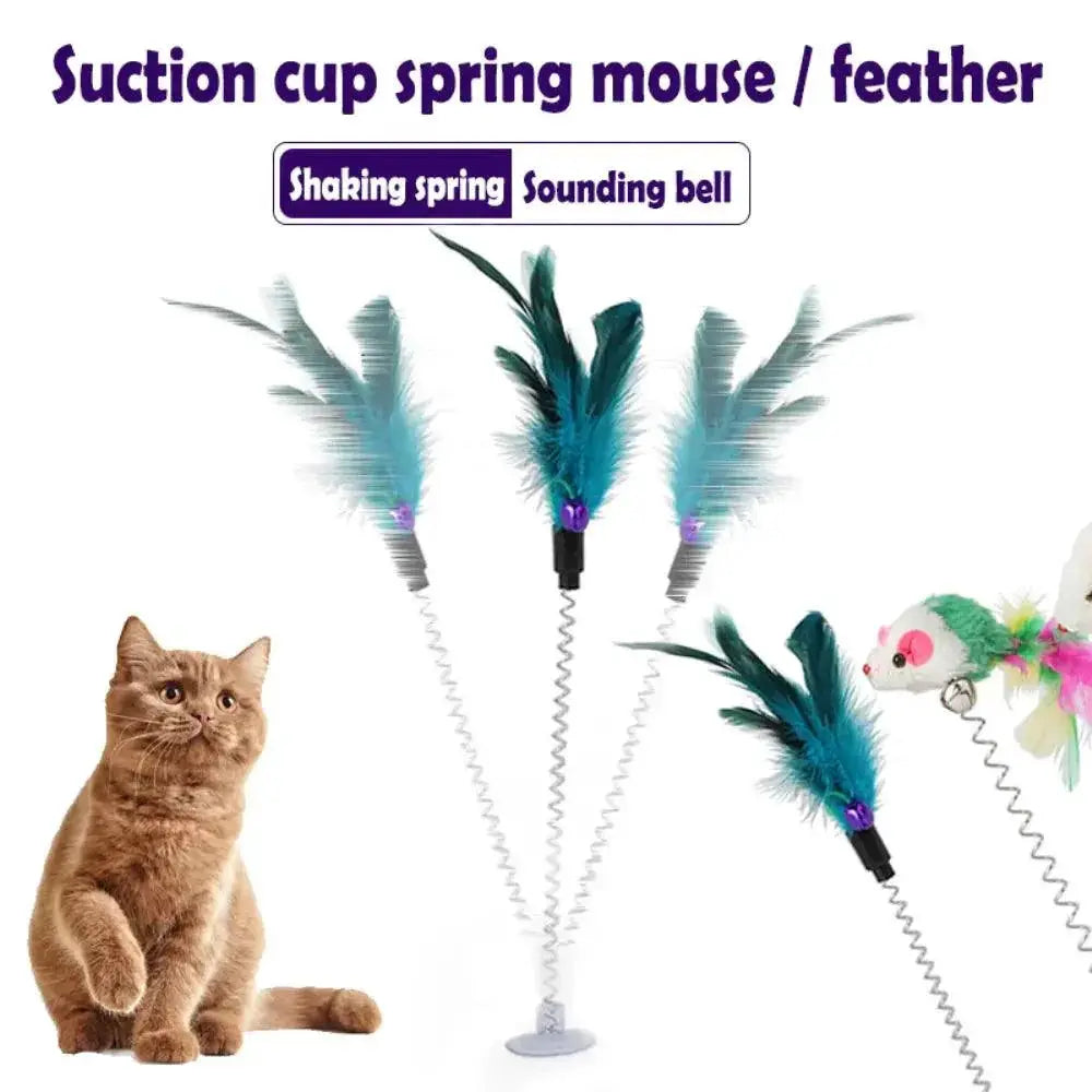 Feather Stick Spring Toy Interactive Bell Mouse Cat Fun