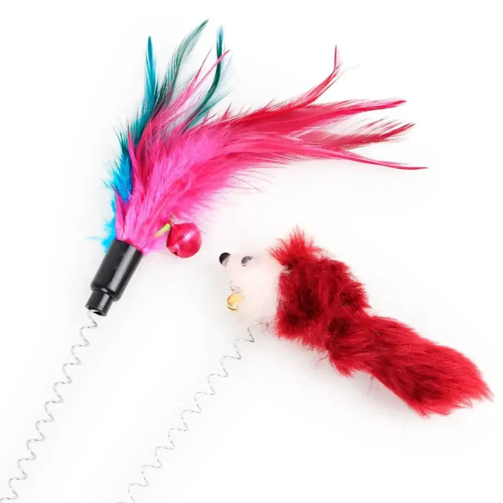 Feather Stick Spring Toy Interactive Bell Mouse Cat Fun