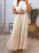 Stunning Pleated Round Neck Maxi Dress