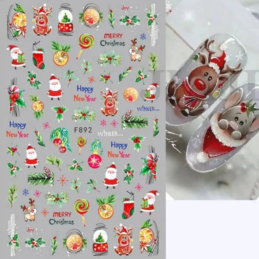 Festive Santa And Snowman Nail Art Stickers For Manicures