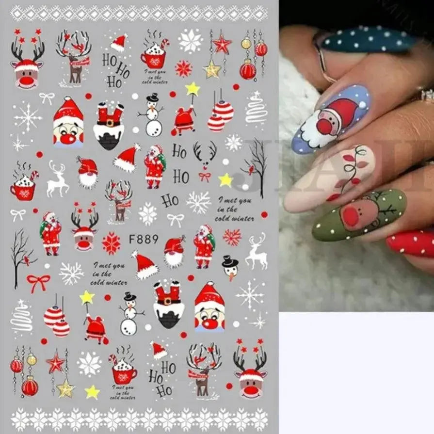 Festive Santa And Snowman Nail Art Stickers For Manicures