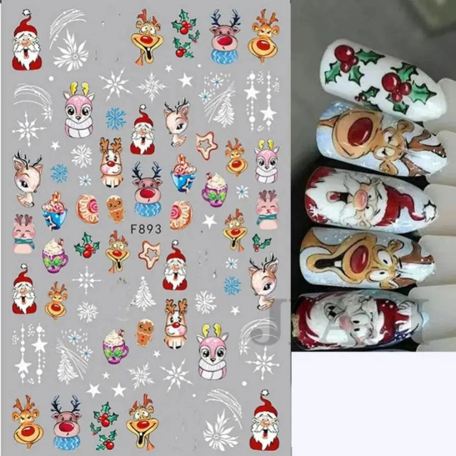 Festive Santa And Snowman Nail Art Stickers For Manicures