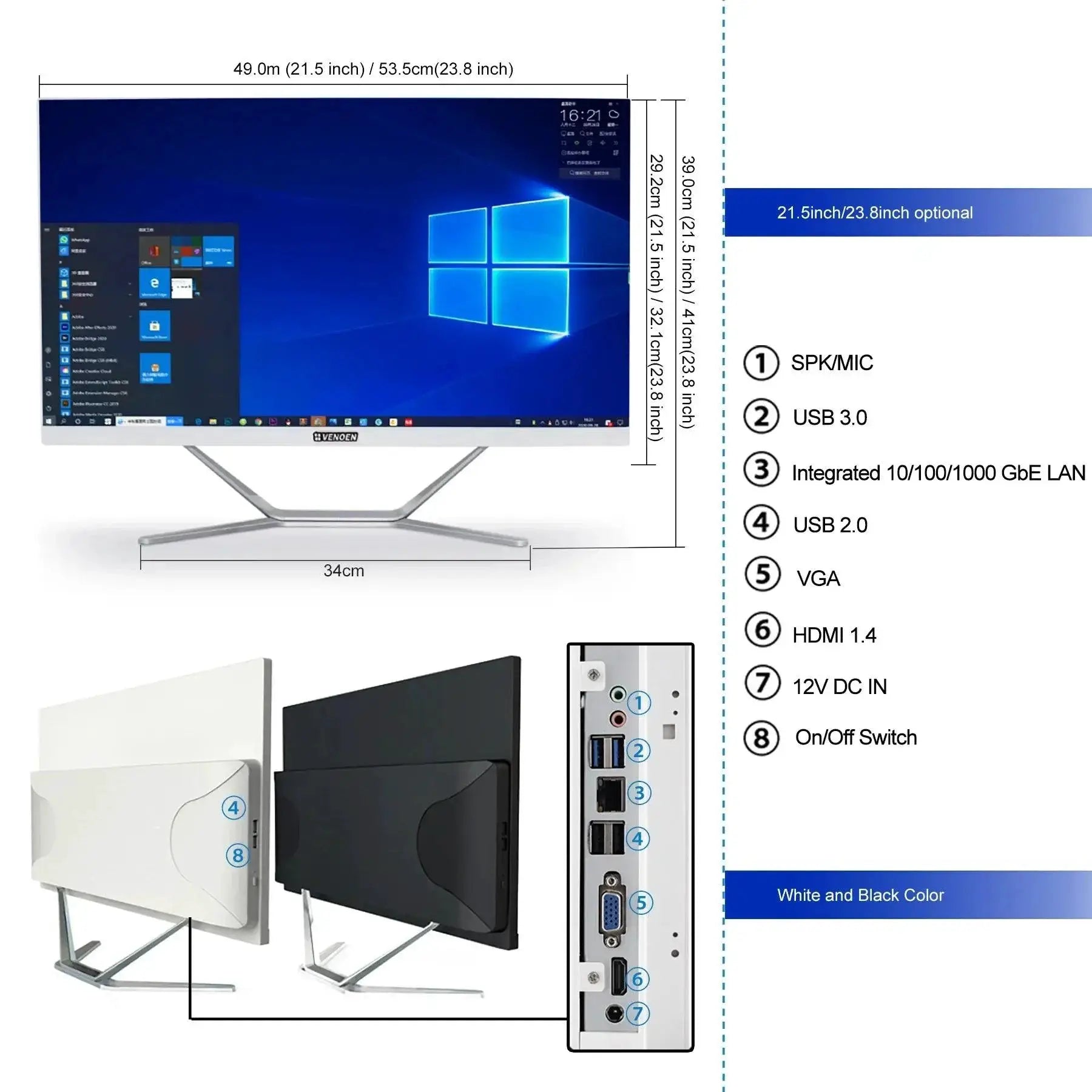 FHD All In One Computer With Intel Core I7 23.8 Inch Monitor