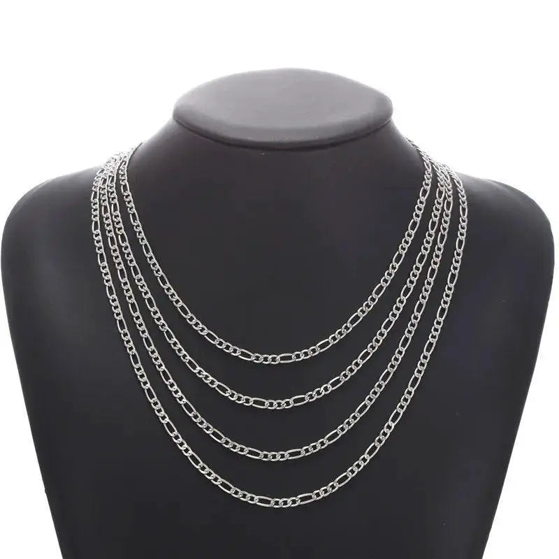 Figaro Chain Necklace Silver Stainless Steel Hip Hop Jewelry