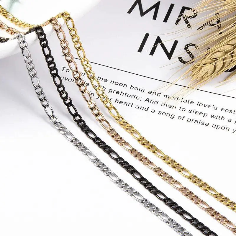 Figaro Chain Necklace Silver Stainless Steel Hip Hop Jewelry