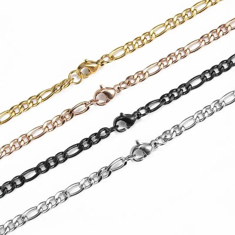 Figaro Chain Necklace Silver Stainless Steel Hip Hop Jewelry