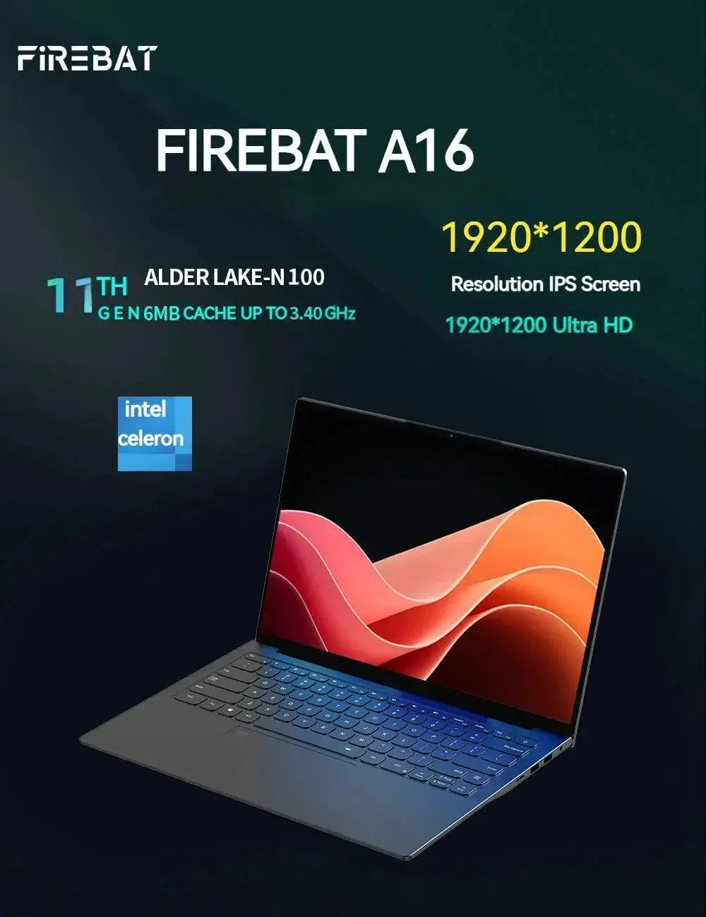 FIREBAT A16 16 Inch Ultra Slim Laptop With 16GB RAM 1TB