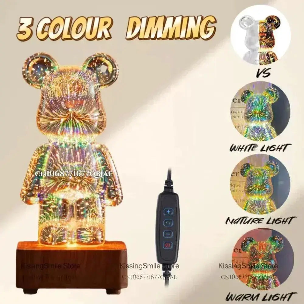 Firework Bear 3D Night Light Projector Color Changing Lamp