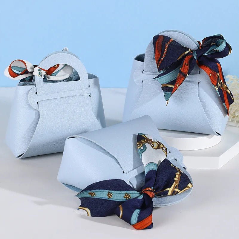 Five Leather Pink Gift Bags Set For Wedding Favors Mini Handbags With Ribbon Now