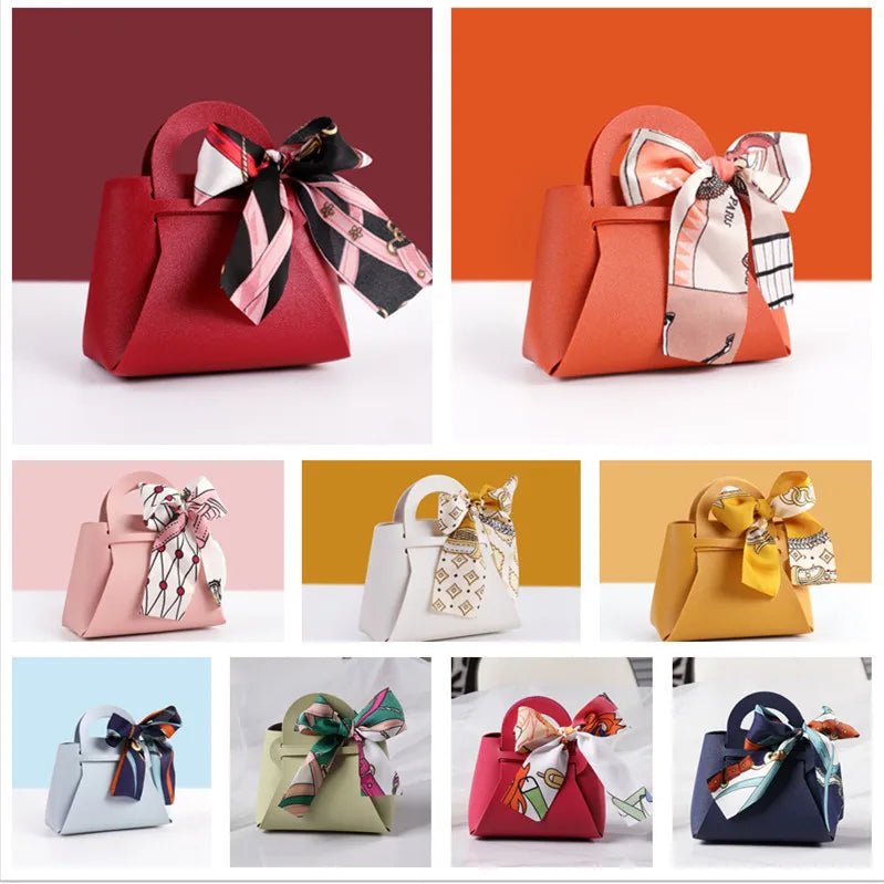 Five Leather Pink Gift Bags Set For Wedding Favors Mini Handbags With Ribbon Now