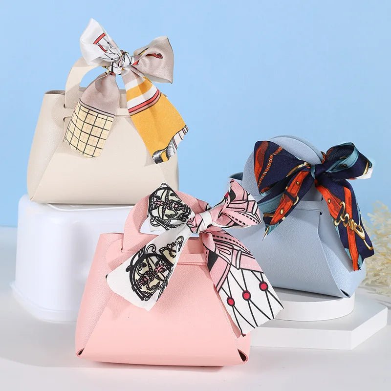 Five Leather Pink Gift Bags Set For Wedding Favors Mini Handbags With Ribbon Now