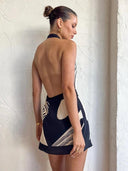 Flirtatious Club Print A-Line Dress Sultry V-Neck Halter Style