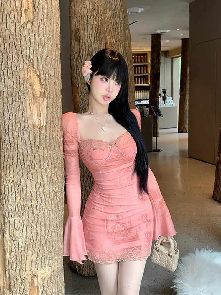 Flirty Pink Bell Sleeve Dress for Elegant Versatility