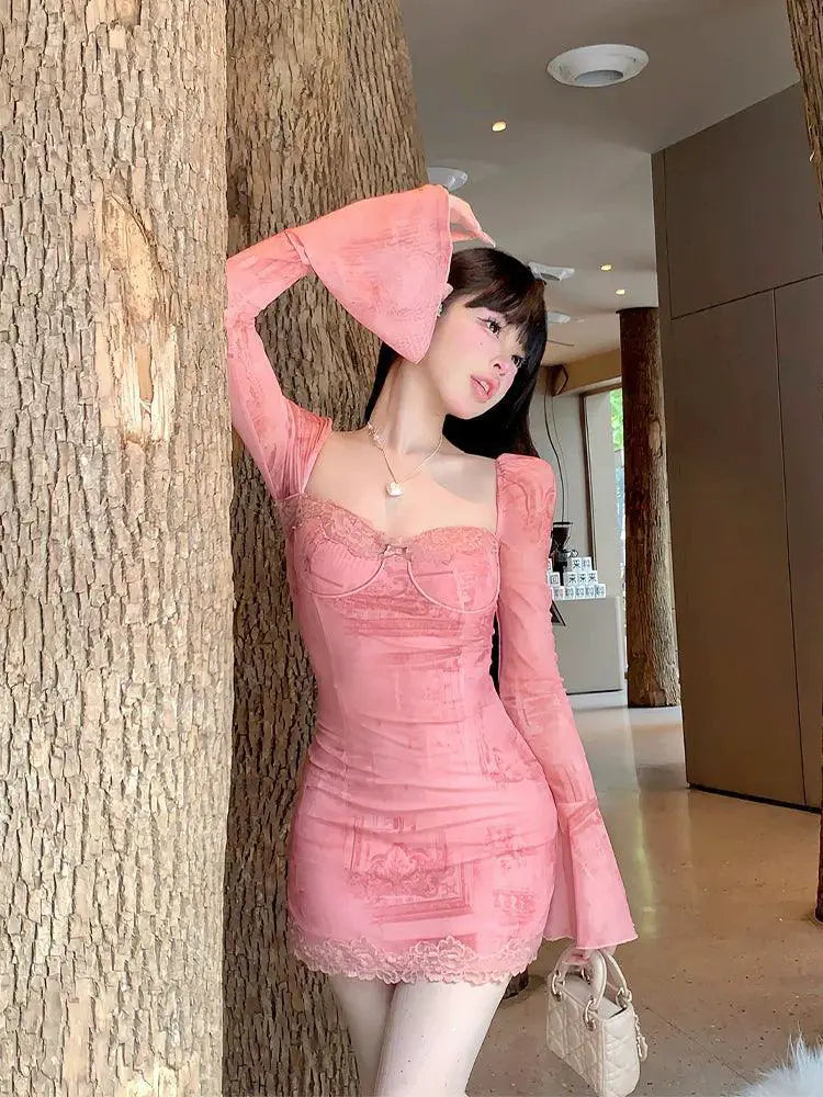 Flirty Pink Bell Sleeve Dress for Elegant Versatility