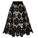 Floral Embroidered Black Skirt Elegant Women's Fashion Piece