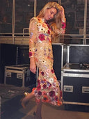 Floral Embroidered Lace Long Dress Spring Party Elegance