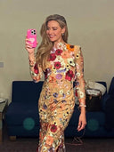 Floral Embroidered Lace Long Dress Spring Party Elegance