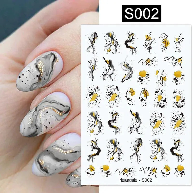 Floral Marble 3D Nail Stickers Spring Manicure Decals Set