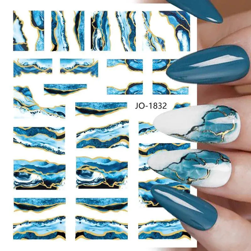 Floral Marble 3D Nail Stickers Spring Manicure Decals Set