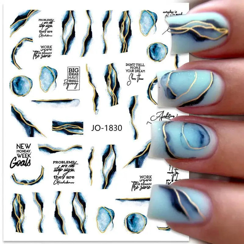 Floral Marble 3D Nail Stickers Spring Manicure Decals Set
