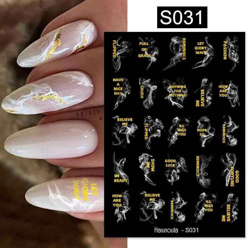 Floral Marble 3D Nail Stickers Spring Manicure Decals Set