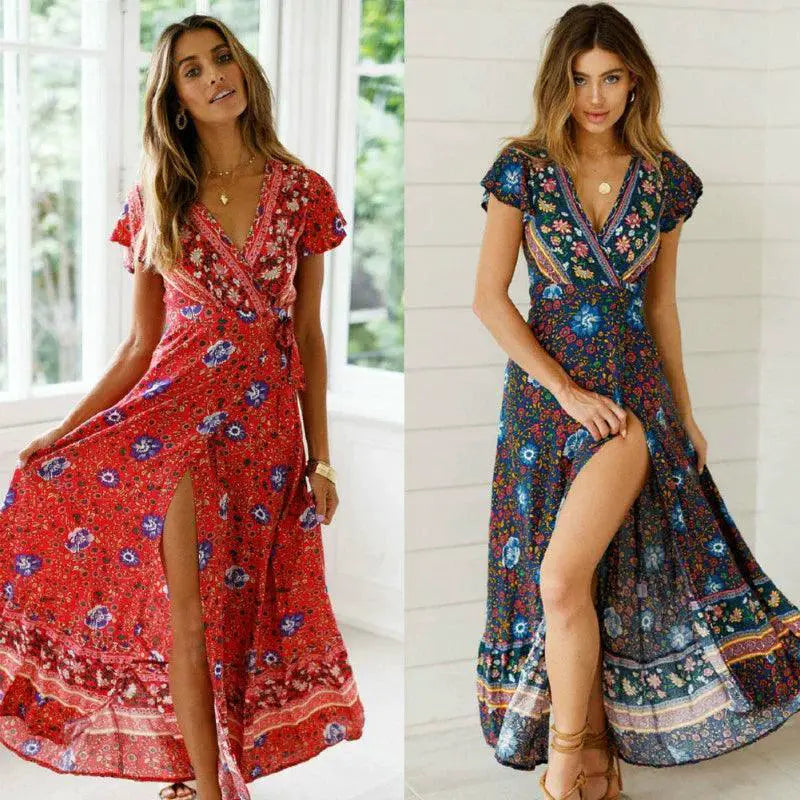 Floral Maxi Sundress Boho Chic Summer Beach Party Dress