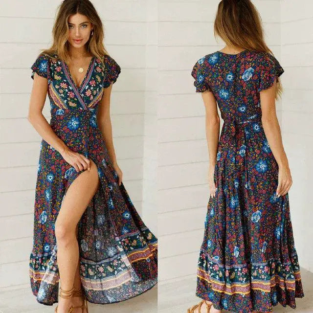 Floral Maxi Sundress Boho Chic Summer Beach Party Dress