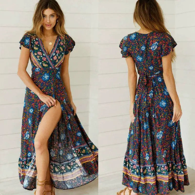 Floral Maxi Sundress Boho Chic Summer Beach Party Dress