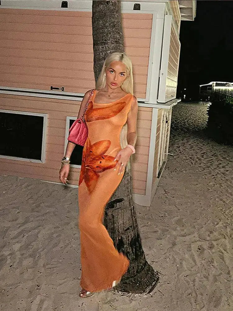 Floral Mesh Maxi Dress For Summer Statement Outfit