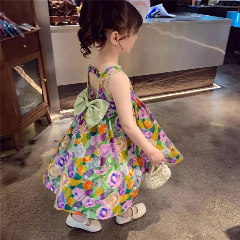 Floral Princess Sundress Oil Painting A Line Dress For Girls