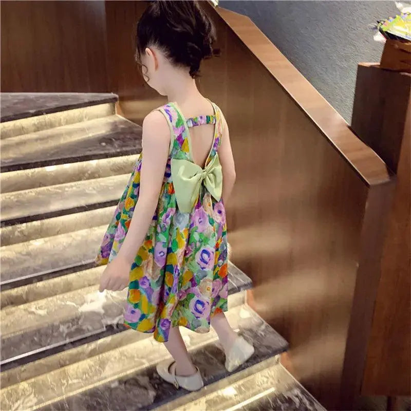 Floral Princess Sundress Oil Painting A Line Dress For Girls