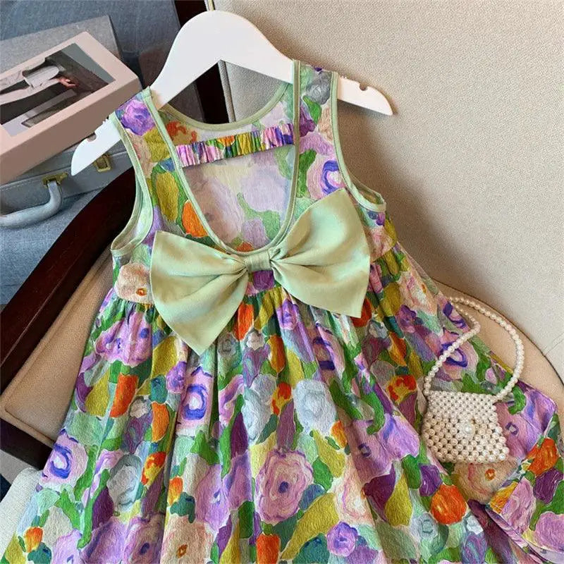 Floral Princess Sundress Oil Painting A Line Dress For Girls