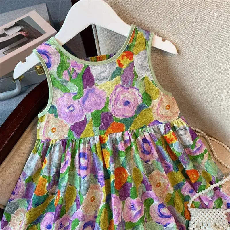 Floral Princess Sundress Oil Painting A Line Dress For Girls