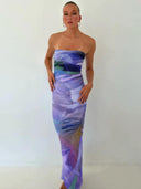 Floral Print Backless Tube Top Stylish Slim Fit Dress For Women