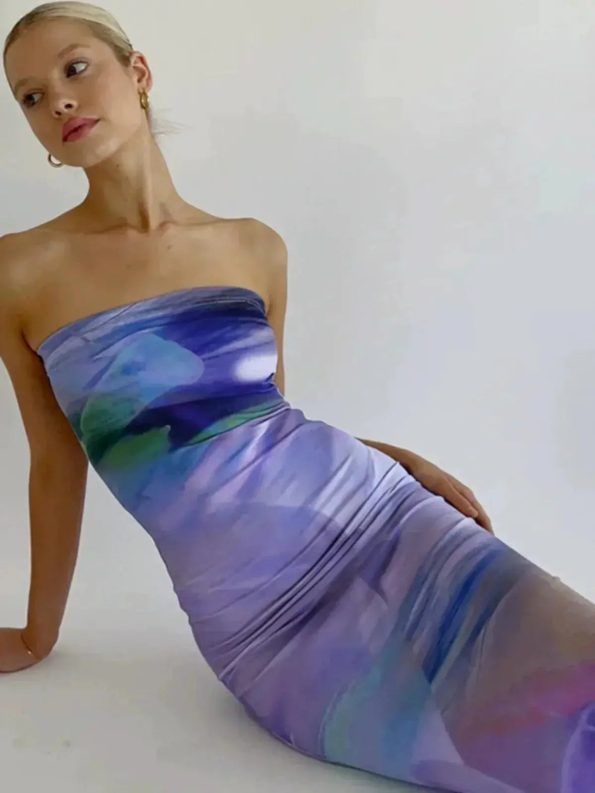 Elegant Floral Print Backless Tube Top Dress For Women