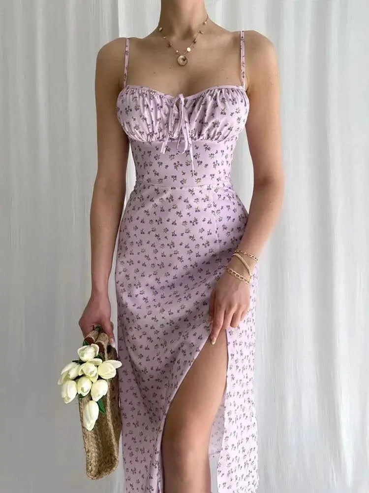 Floral Satin Maxi Dress Summer Elegance Trendy Style