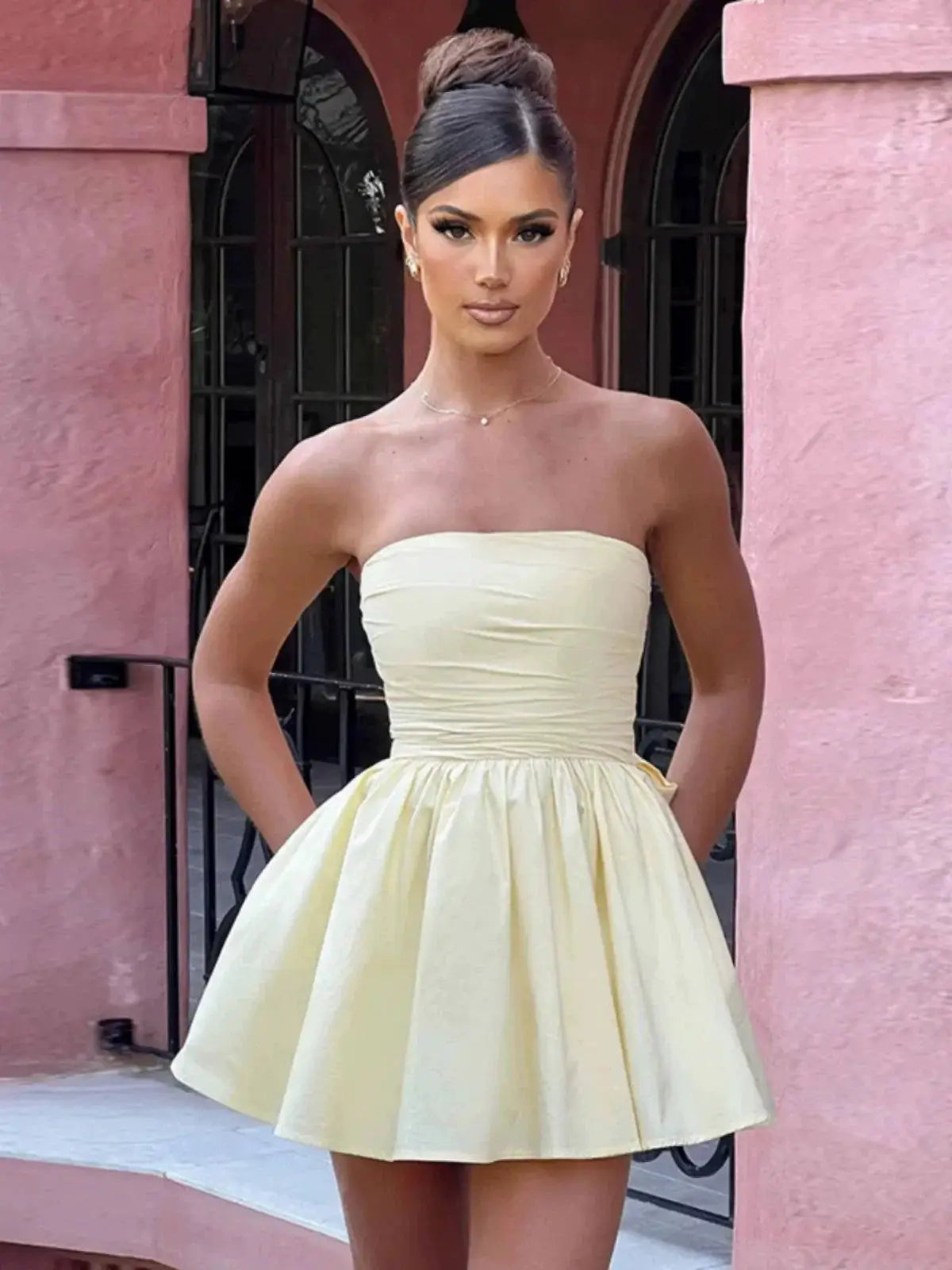 Floral Tube Top Dress Strapless Knot Hem Summer Style