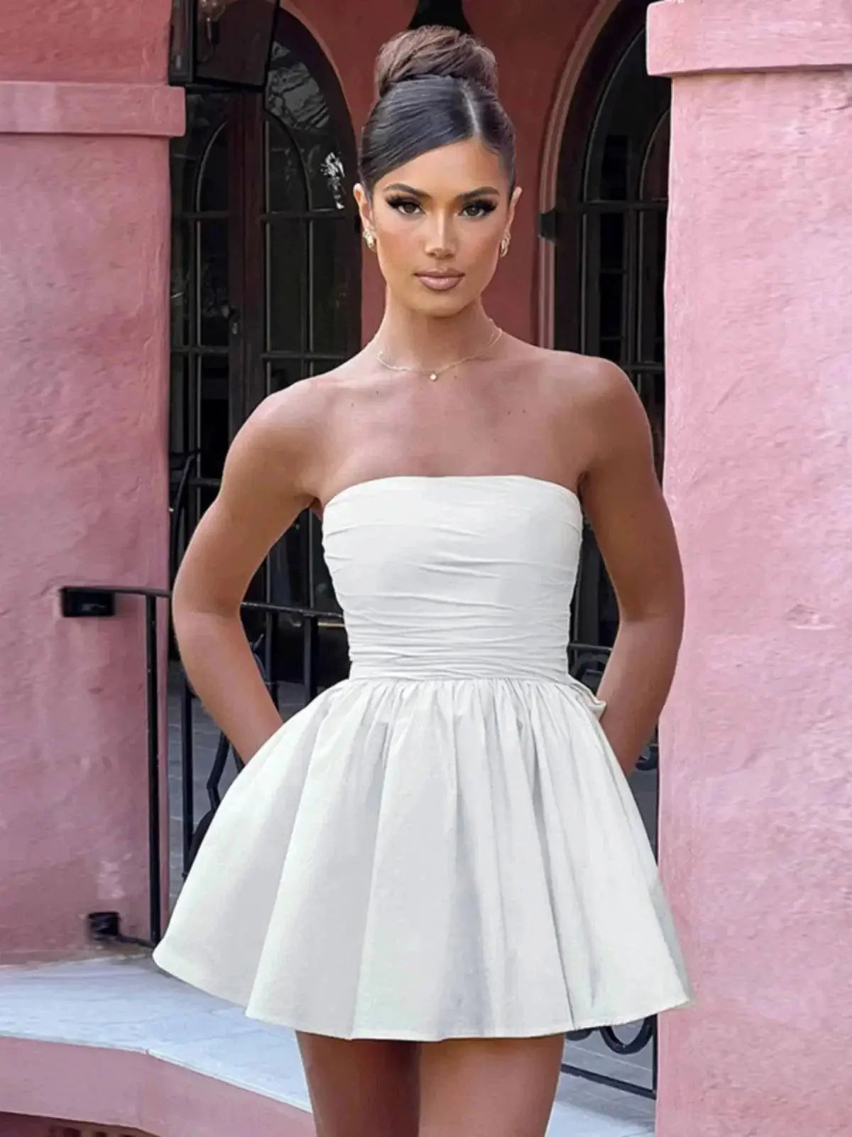 Floral Tube Top Dress Strapless Knot Hem Summer Style