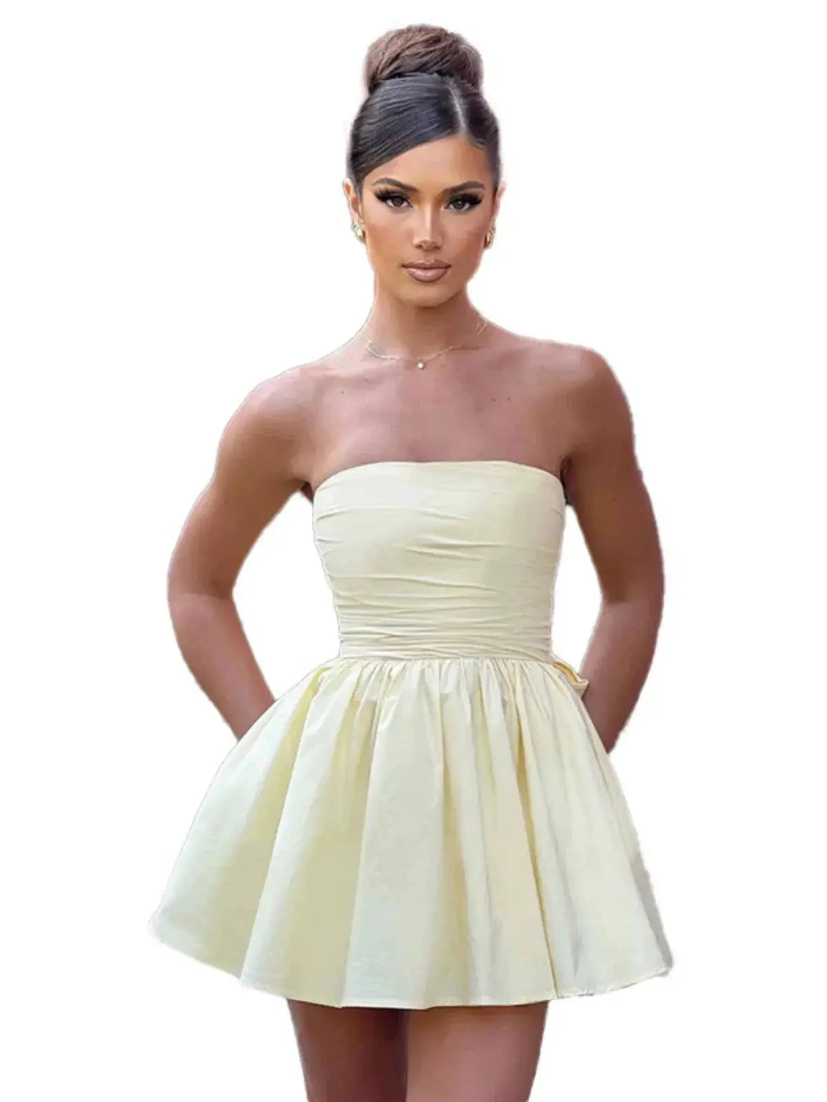 Floral Tube Top Dress Strapless Knot Hem Summer Style